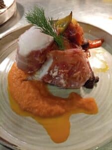 monkfish with pepper coulis